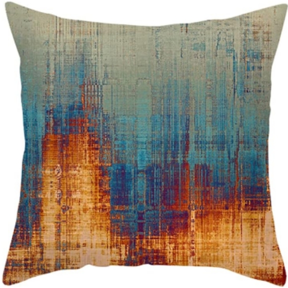 20" 4 Abstract Blue Orange Soft Velvet Pillow Covers 18" Square Zip New Set #2 - Picture 6 of 9